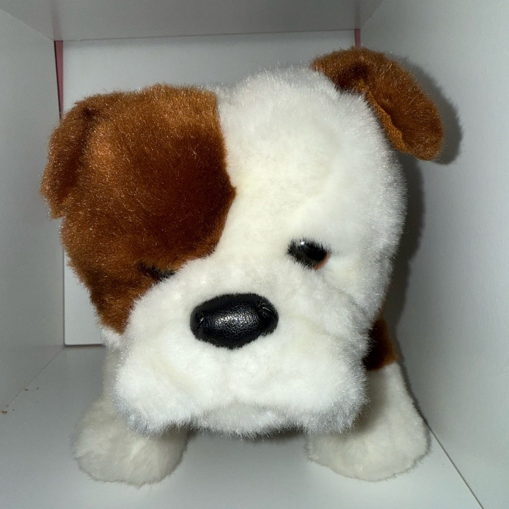 Douglas bull dog -Fluffy Pup Plush Toy - White and Brown